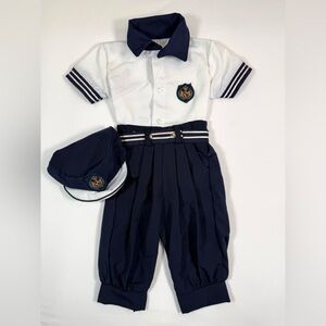 VINTAGE Boys Sailor Outfit Set Nautical Hat 2 Preppy Formal Classic 80s 90s